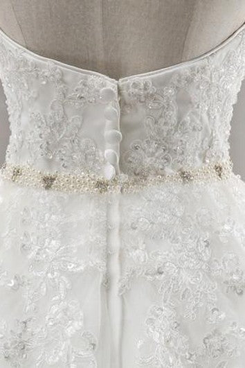 A-Line Ball Gown Empire Longitud de su novia sin mangas Bell Imperio Appliques Corset Back Lace Organza Vestido