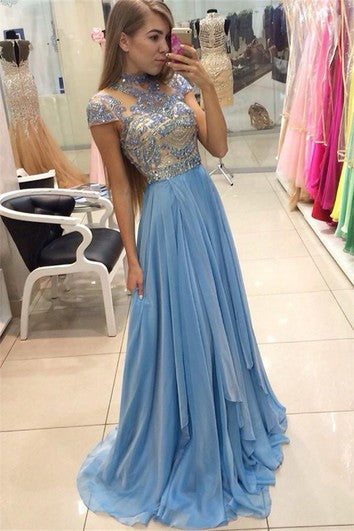 Delicada perra Chiffon A-Line Prom Dress Tap Capeve Train