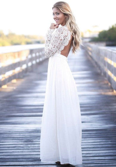 Simple Boho Ilusion Lace Lace Long manga Jewel Tulle Tul con espalda abierta