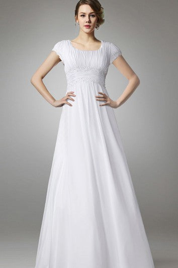 Robe de mariée longue en mousseline de soie coupe A avec taille empire