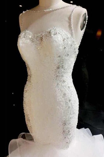 Meerjungfrau Herzausschnitt Ärmelloses Applikationen Rückenfreies Kleid