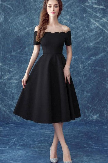 Vestido de cóctel de té casual fuera del hombro de las mangas cortas