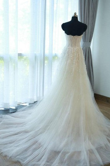A-Line Sweetheart Sleeveless Zipper Tulle and Lace Dress with Floral Appliques