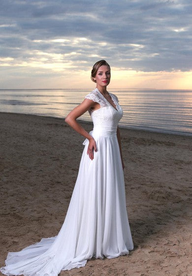 Robe trapèze en mousseline à manches courtes et col en V avec trou de serrure dans le dos