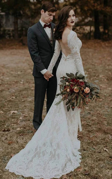 Sexy Vestido de boda al aire libre de encaje al aire libre