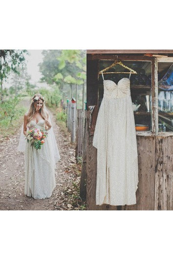 Strapa glamorosa Spaghetti Dress de novia sin mangas lentejuelas hasta el suelo