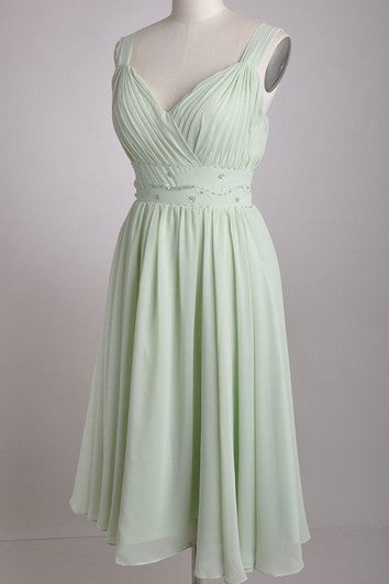 Vestido de dama de honor de gasa en V-chiffon con correas anchas