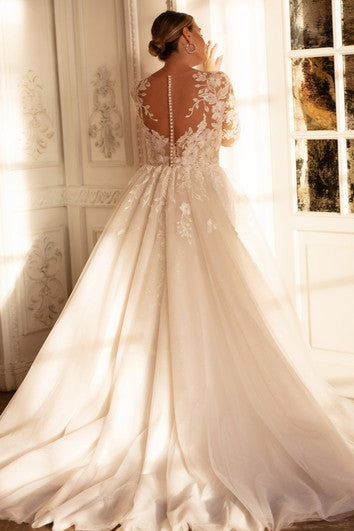 Robe de mariée sexy en dentelle avec traîne et bateau et appliques