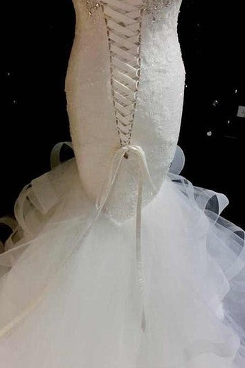 Meerjungfrau Herzausschnitt Ärmelloses Applikationen Rückenfreies Kleid