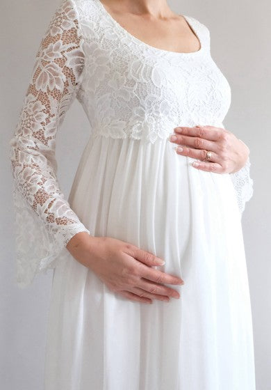 Manga larga de la maternidad Imperio Simple/casual Vestido de boda de tren de barrido de cintura alta/casual