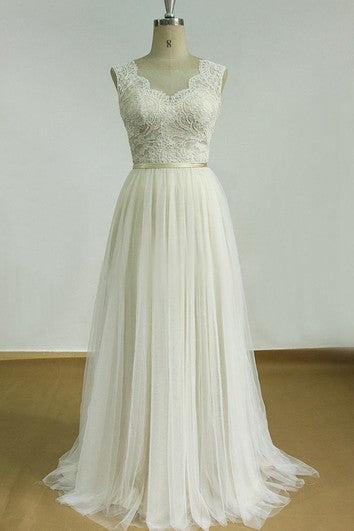 Vestido de novia de falda de tul de cuerpos sin cuerdas sin espalda