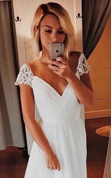 CAP CRISS-CROSS CHIFFON Empire Ruched Court Train Vestido de novia