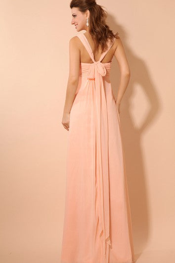 Chiffon Empire Floor-Length Dress With Pleating and Straps