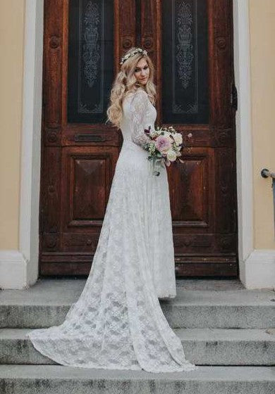 Robe de mariée en mousseline de soie, jersey, satin, ruban, dentelle
