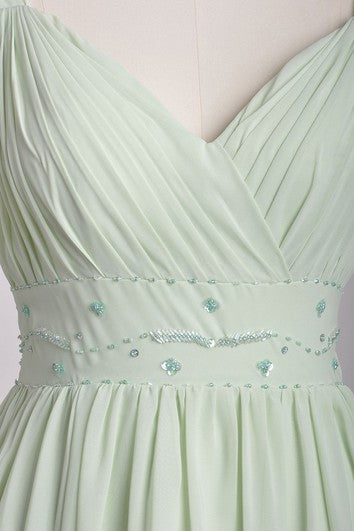 Vestido de dama de honor de gasa en V-chiffon con correas anchas