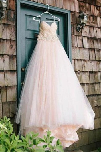 Sweetheart Flores sin tirantes Vestido de novia con tren de la corte