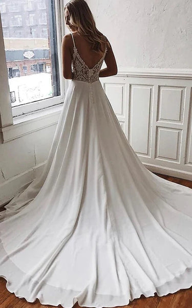 Spaghetti hundido Empire Sexy Mleeveless Chiffon A-Line Wedding Vestido