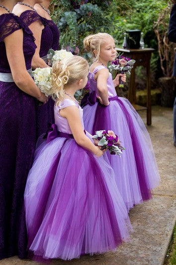 Preciosa princesa de tul princesa bowknot flower flower vestido manga de gorra