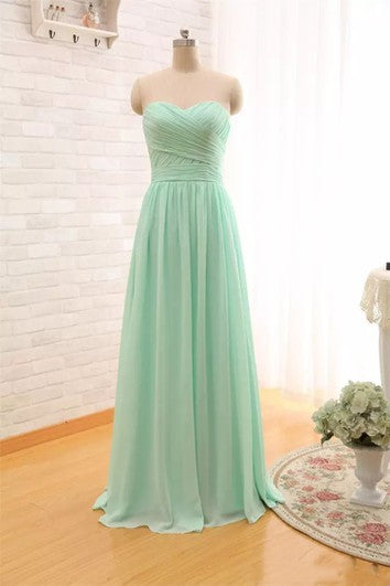 Bodenlanges, ärmelloses A-Linien-Brautjungfernkleid aus Chiffon mit Herzausschnitt und Reißverschluss auf der Rückseite