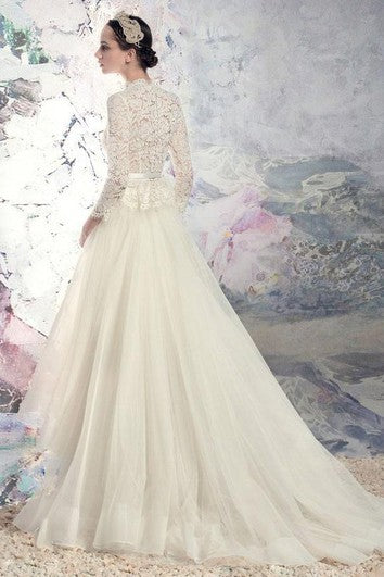 Vestido de encaje de tul de tul de bordado de cuello alto corto