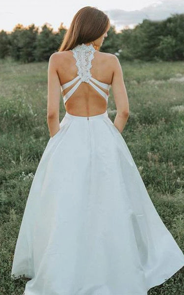 Sexy Vestido de novia casual de dos piezas con cuello de joya sin mangas
