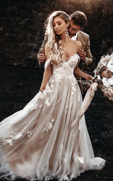 Sweetheart Criss-Cross Tulle Empire A-Line Vestido de novia sin espalda
