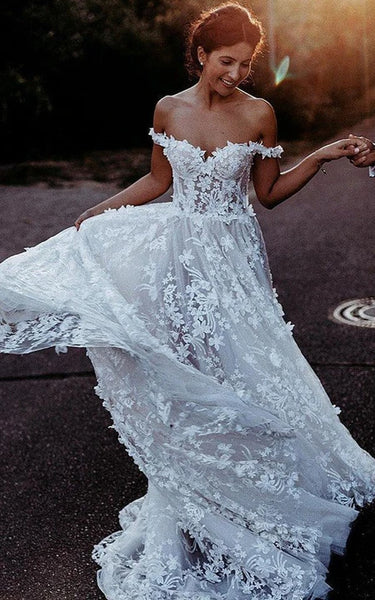 Vestido de boda del corsé plisado del imperio de encaje fuera del hombro