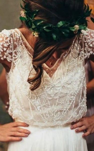 V Vestido de novia de Lace Empire Empire con detalles de cristal