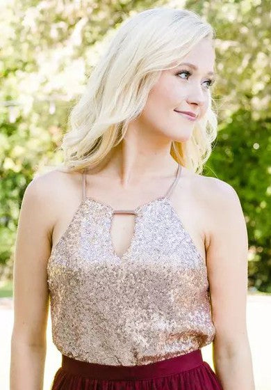 Halter Neck Sleeveless Floor-length Tulle and Sequins A-Line Dress