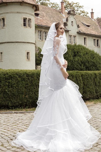 Illusion Long Sleeve Appliques Mermaid Dress