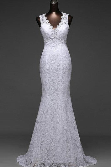 Robe sirène sans manches en dentelle à dos nu et à lacets