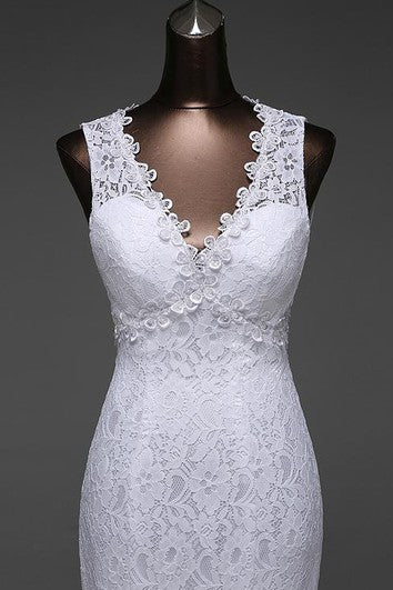 Robe sirène sans manches en dentelle à dos nu et à lacets