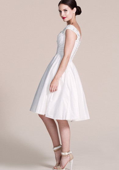 Off-shoulder Knee-length A-line Dress With Beadings