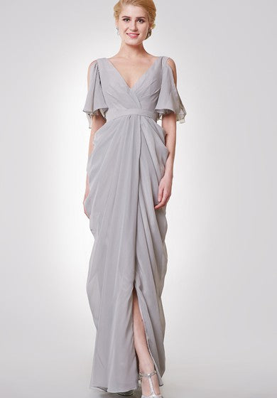 Vestido largo del imperio del cuello bajo de bajo V con correas