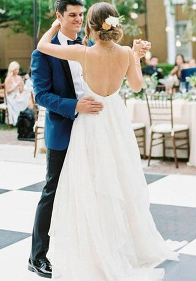 Robe de mariée trapèze en tulle et satin à col en V, longueur au sol, sans manches