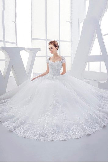 Reina Ana Lace elegante vestido de bata de boda con corsé y ojo de teclado