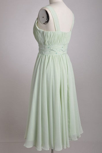 Vestido de dama de honor de gasa en V-chiffon con correas anchas