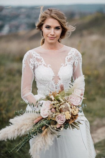 Increíble vestido de novia de tren de dos piezas de dos piezas con botón