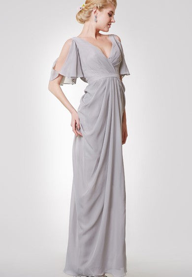Vestido largo del imperio del cuello bajo de bajo V con correas