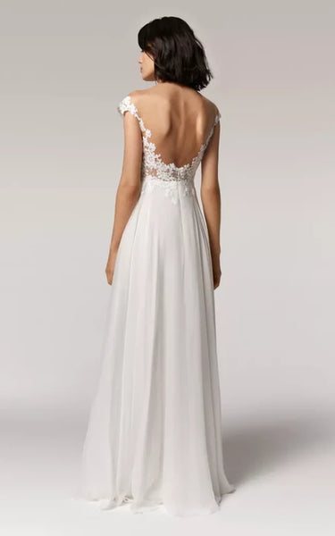 Vestido de boda de vaina simple de gasa con apliques de encaje con apliques de encaje