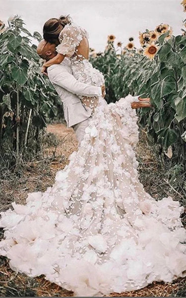 Sofisticada sirena de encaje media manga en vy ojo de novia de cuello con cuello en v vestido de novia