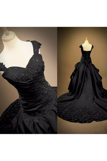 Corresas de tafetá de vestir de pelota Capilla sin mangas de la capilla Vestido de novia con cuentas y volantes