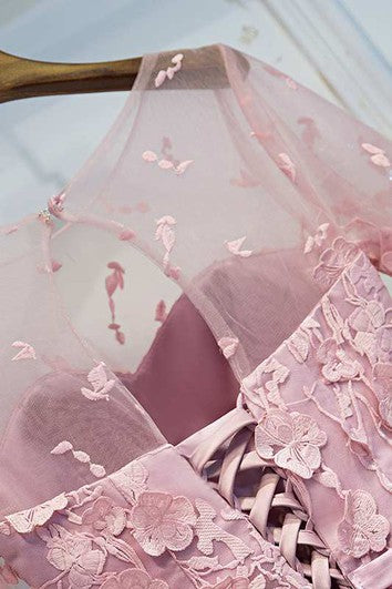 Vestido de encaje A-Line de media manga con faja