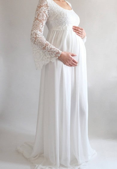 Manga larga de la maternidad Imperio Simple/casual Vestido de boda de tren de barrido de cintura alta/casual