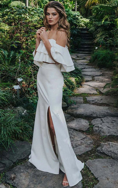 Elegante vestido de novia frontal de dos piezas de dos piezas