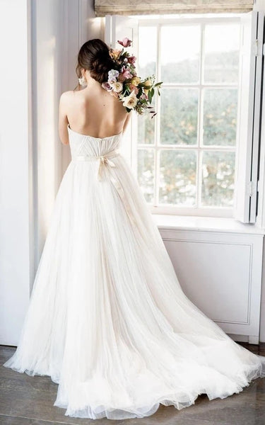 Tulle Tulle Sweetheart Criss-Cross Empire A-Line Plateed Wedding Vestido