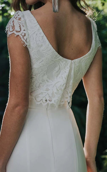 Vestido de novia de encaje de dos piezas informal de dos piezas con baja v espalda