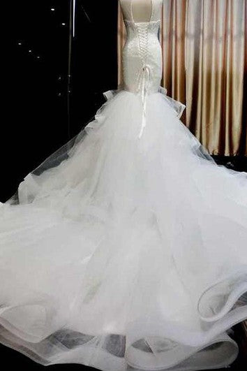 Meerjungfrau Herzausschnitt Ärmelloses Applikationen Rückenfreies Kleid