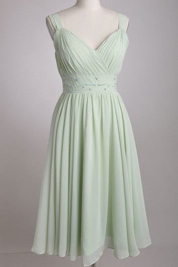 Vestido de dama de honor de gasa en V-chiffon con correas anchas