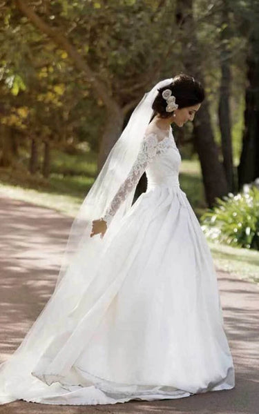 Vestido de boda de vestir de encaje de manga larga sin hombros